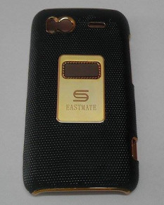 Луксозен твърд гръб с кожа и златист кант за HTC Sensation G14 черен